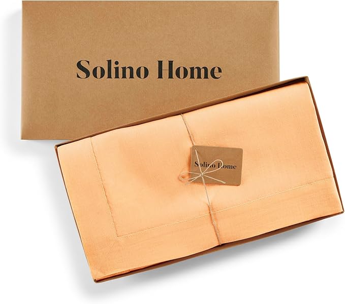 Solino Home Linen Tablecloth for Rectangle Tables 60 x 108 Inch - 100% Pure Linen Peach Table Cloth - Fete, Machine Washable Cloth Tablecloth for Valentines, Spring, Easter