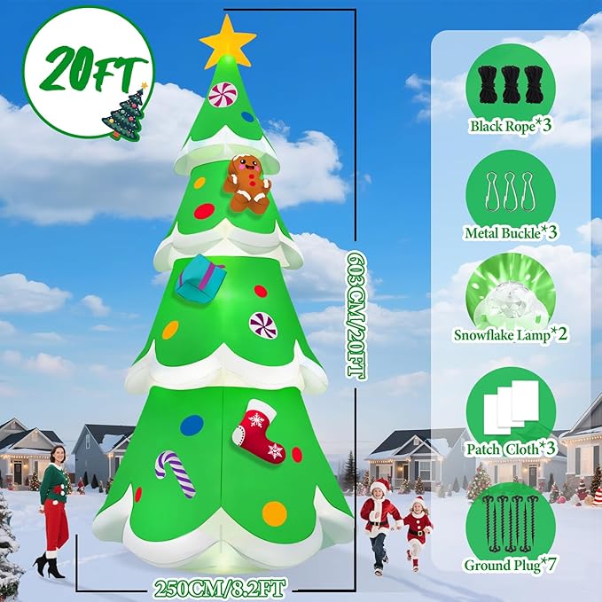 20FT Christmas Tree Inflatable with LED Light, Kalolary Giant Christmas Yard Inflatables Outdoor Xmas Blow-Up Outdoor Decoration for Holiday Party Courtyard Lawn Shopping Mall Street