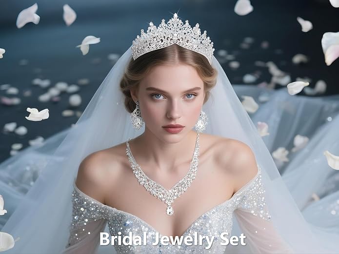 Kamirola Tiaras and Crowns for Women,Tiaras Earrings Necklace, Crystal Bridal Jewelry Set, Costume Party Halloween Prom Pageant Jewelry for Women TR80