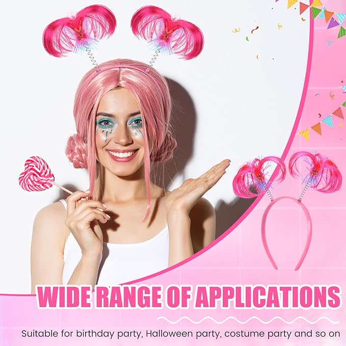 Hoteam 48 Pcs Pom Pom Headband Carnival Party Tinsel Wrapped Ponytail Head Bopper Costume Headwear Hair Accessories Women(Pink)