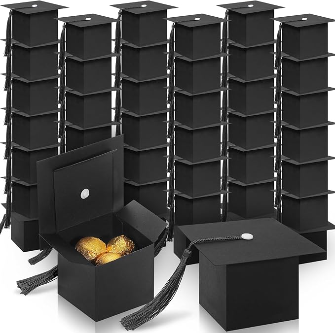 COTOPHER 100 Pcs Graduation Candy Boxes, Class of 2026 Graduation Cap Gift Boxes with Black Tassel, DIY Graduate Decoration Box for Ceremony Party Small Treat Chocolate Box