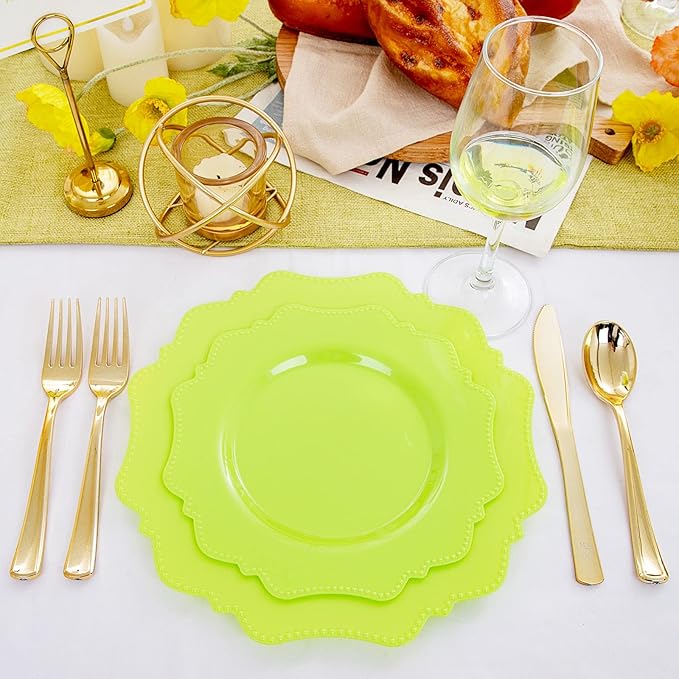 COLOSUS Disposable Cristmas Plastic Plates 60Pcs, Light Green Party Plates, Heavy Duty 30 Dinner plate 10.5" and 30 Salad/Dessert Plate 8.25" for Easter Party Dinner