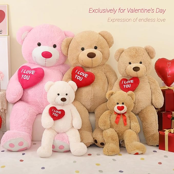 Giant Teddy Bear 52" - Large Stuffed Animal with Heart - I Love You Plush Toys for Kid Christmas Birthday - Valentines Gift for Girlfriend