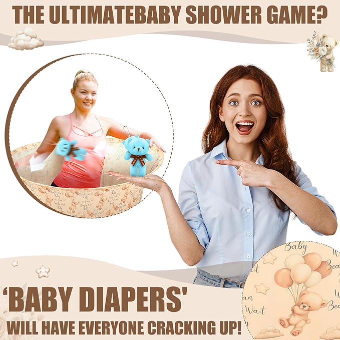 22 Pcs Funny Bear Baby Shower Diapers Games Activities Fun Bridal Shower Games How Many Plushies Can You Catch in Your Big Diaper Gender Reveal for Boys Girls Adults