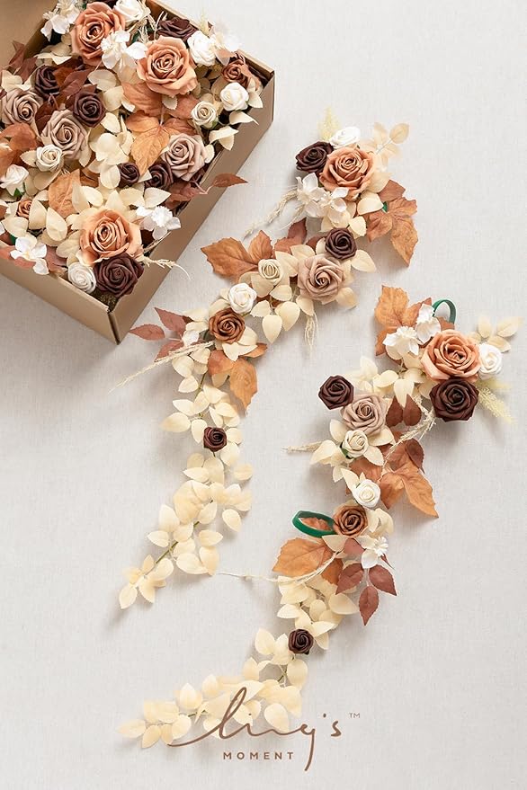 Ling's moment Fall 10pcs Wedding Chair Decorations Aisle Floral Swag Artificial Pew Flowers Hanging Garland Terracotta Rust & Sepia for Ceremony Reception Church Rose Floral Arrangement Party Outdoor