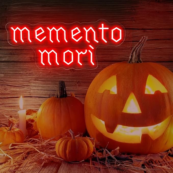 Memento Mori Neon Sign, Red Stoic Wall Art, Gothic LED Light, Creepy Halloween Decor, Gothic Decoration, Satanic Witch Decor, 16.5"x6.7"