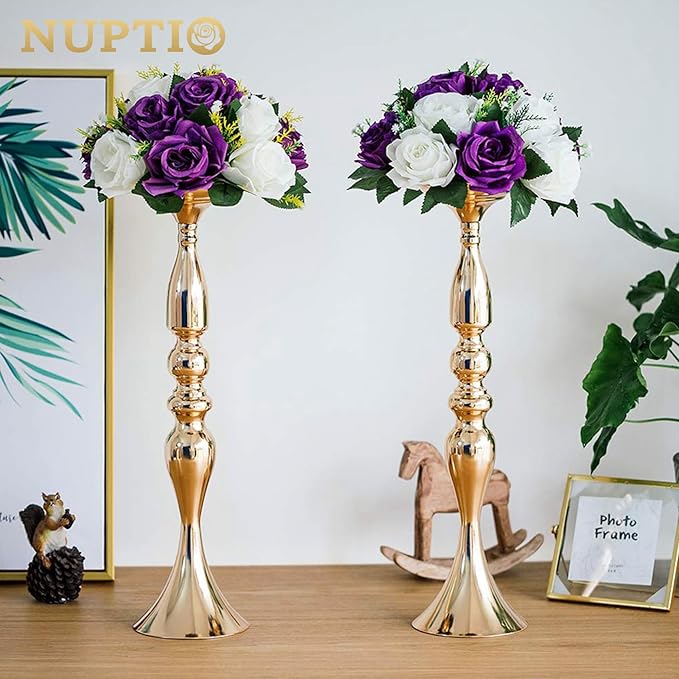 NUPTIO Flower Centerpieces for Wedding Tables: 6 Pcs Purple & White Artificial Flower Ball Arrangement for Christmas Thanksgiving Party - Fake Floral Rose for Bridal Shower Decor