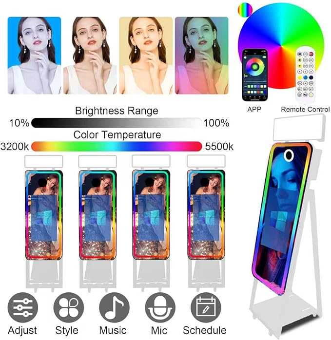 Magic Mirror Photo Booth,Mirror Photo Booth Interactive Touch Screen with Flight Case, Built-in Mini PC with Instant Print and Sharing for Event Party Wedding Rental (White, 21.5''Screen)
