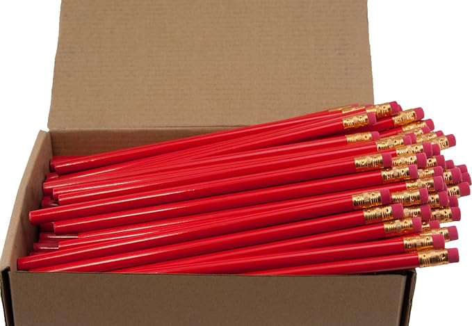 Recycled Newspaper Pencil (Red) (Full Size Round Painted Pencils) (Earth Friendly Pencil) (Latex Free Eraser) (HB Number 2 Lead) (Box of 144)