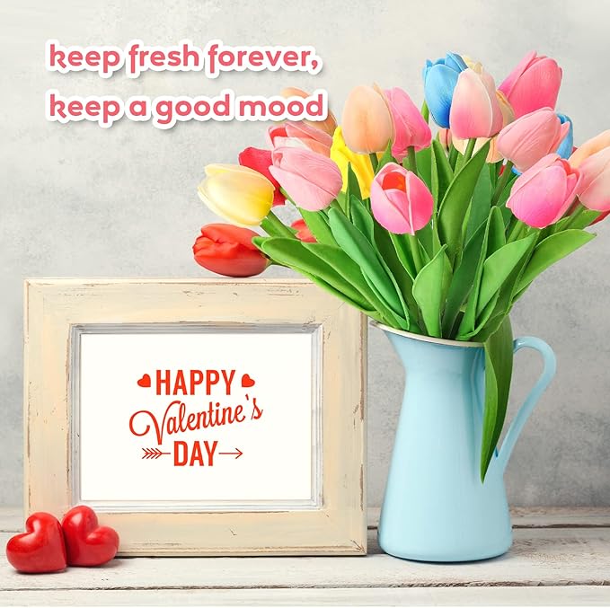 Jexine 100 Pcs Artificial Real Touch Tulips Fake Artificial Tulip Flower Bulk Bouquet with Stem for Table Centerpieces Wedding Bridal Easter Mother's Day Garden Home Decor, 13.4''(Multicolor)