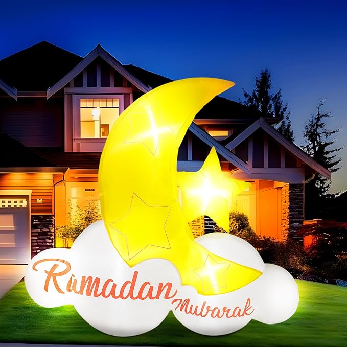 VIHOSE 5.5 ft Ramadan Mubarak Inflatable Holiday Outdoor Decorations and Holy Celebration Decor Blow Islamic Eid Decor Inflatable Muslim with LED Lights Celebrate Fasting Introspection and Prayer