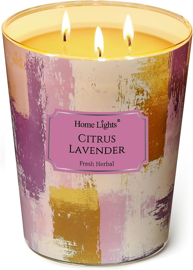 HomeLights Scented Candles | Large Jar 34 Oz Natural Soy Candle | 130 hrs Long-Lasting with 3 Wicks | Scandinavian Minimalist Home Decor | Gifts for Mom & Women, Citrus Lavender
