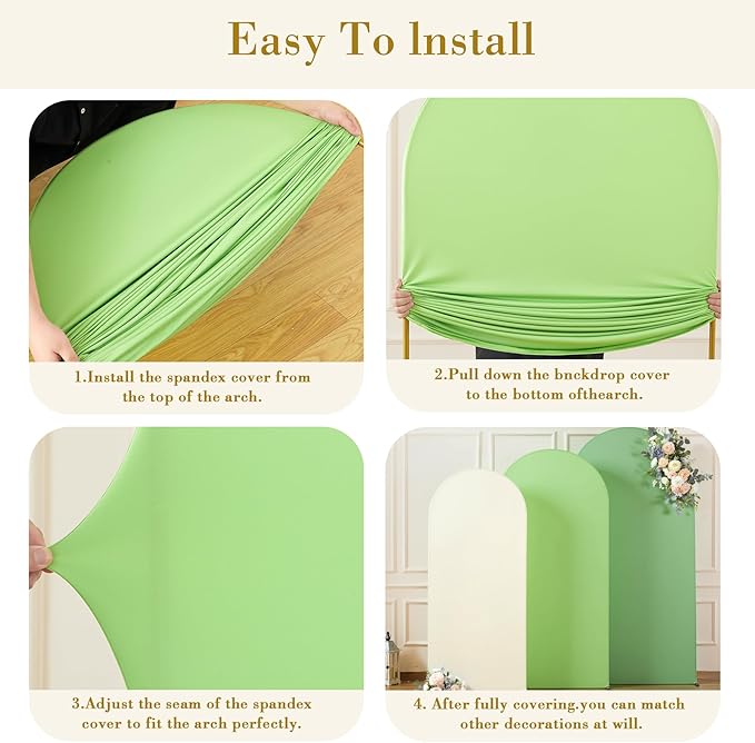 Green Arch Backdrop Cover 3 Set-7.2FT, 6.6FT, 6FT Green Arch Covers Spandex Fitted Wedding Arch Stand Covers for Baby Shower Birthday Party Ceremony Photo Balloon Arch Stand Background Decorations