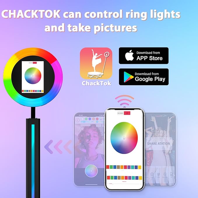 Photo Booth Machine Compatible with Any Ipad,ChackTok PhotoBooth VIP Member,Software APP Control Ring Light,Perfect for Wedding,Parties and Birthday,Light Bar Black