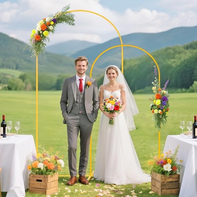 Set of 2 Arch Stand and Cover Set Dusty Blue Wedding Arch Cover 6&7.2ft Metal Arch Backdrop Stand and Covers Set Gold Arched Stands Backdrop for Bride Reception Wedding Party Decorations