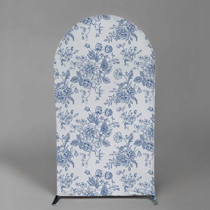 Blue Bows Birthday Party Arch Backdrop Covers Baby in Blooms Floral Baptism Shower Wedding Parties Decorations Top Round Arch Stand Spandex Cover (4099,7.2x4ft)
