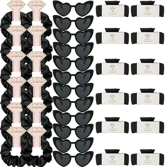 Bridesmaid Scrunchies Proposal Hair claws clips Set of 12 Bridal Shower heart sunglasses Gifts for Wedding Bachelorette Party Favors (36pcs Black)