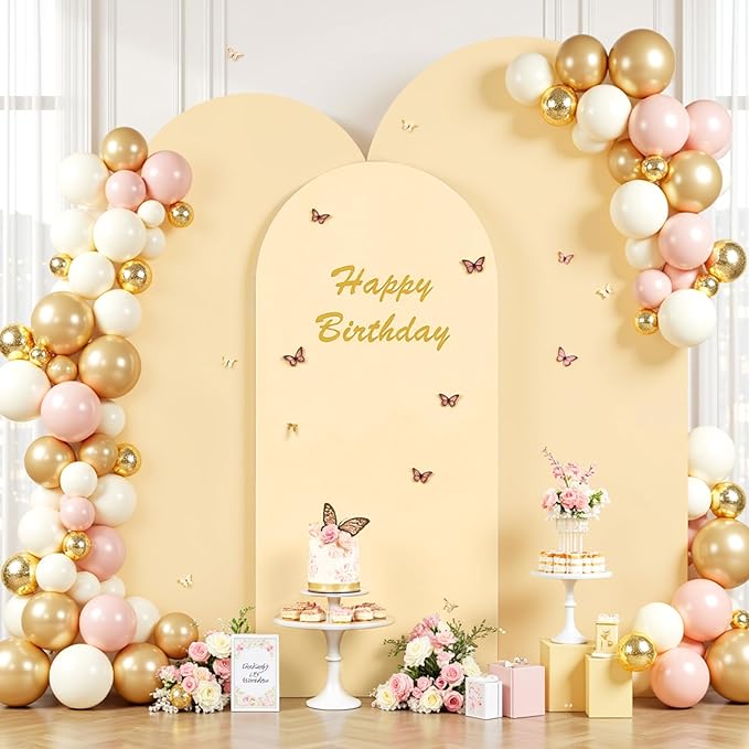 Champagne Arch Covers 3 Set - 6FT, 6.6FT, 7.2FT Arch Backdrop Cover Spandex Fitted Wedding Arch Stand Covers for Bridal Shower Wedding Baby Shower Birthday Party Banquet Photo Background Decorations