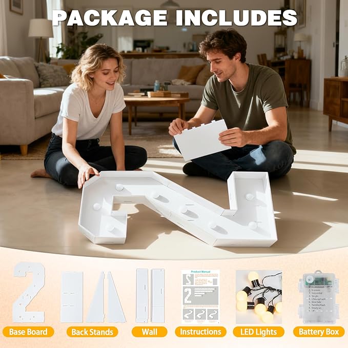 Marquee Light Up Numbers 2026, 3FT Large Number LED Lights Party Supplies, Giant DIY Pre-Cut Foam Board Set for Balloon New Year Christmas Birthday Wedding Back to School Graduation Class Decoration