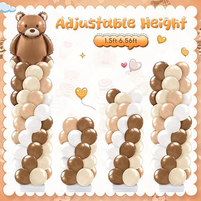 Kasyat 2 Set Neutral Balloon Column Stand Kit Bear Balloon Arch Kit, Bear Baby Shower Decorations with Brown Beige Nude Tan Balloons for Baby Shower Decorations Gender Reveal Birthday Party Decoration