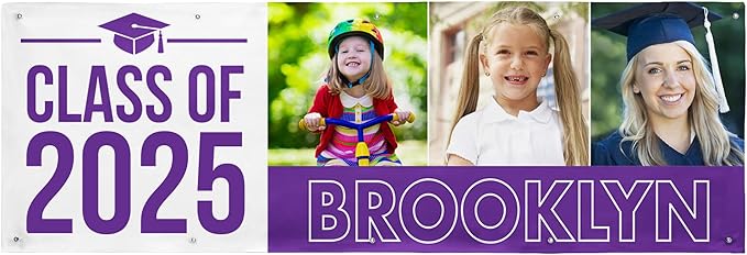 Let's Make Memories Personalized Graduation Banner - Graduation Party Decorations - Customized Congratulations Banner - Class of 2025 - Indoor/Outdoor Vinyl - Way to Grow - Purple - 10 ft.