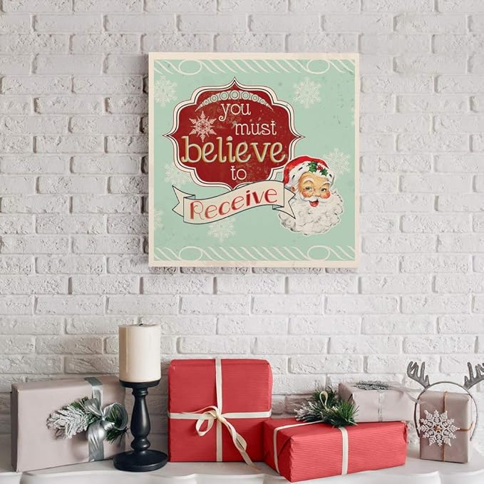Renditions Gallery You Must Believe to Receive Santa Wall Art, Christmas & Winter Artwork, Holiday Decor, Red & White, Premium Gallery Wrapped Canvas, Ready to Hang, 16 in H x 16 in W, Made in America