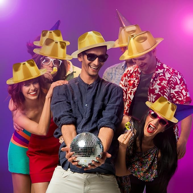 Handepo 48 Pcs Hats Party Metallic Colors Plastic Crazy Hats for Adults Cowboy Bulk Party Supplies Dress Costume Photo