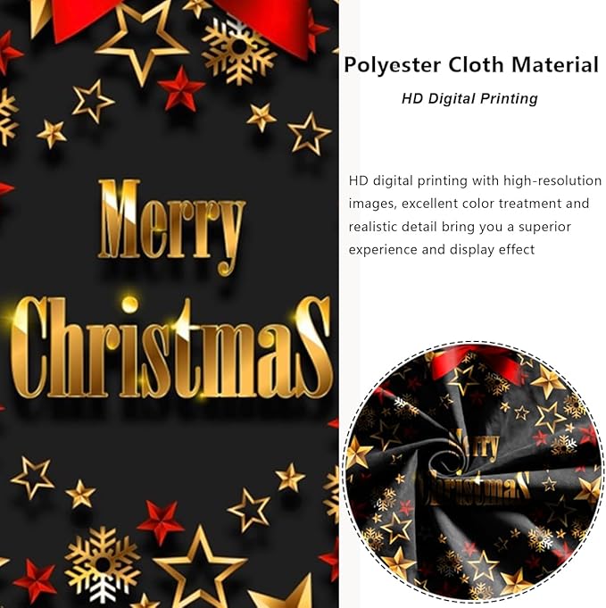 Merry Christmas Round Backdrop Cover 6ft Gold Snowflakes Pentagram Red Bow Tie Happy New Year Circle Photography Background Festival Xmas Eve Winter Party Family Portrait Props Decor