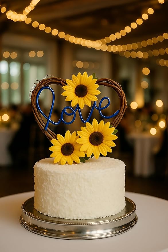 Love Sunflower Cake Topper in Rustic Style for Wedding Reception