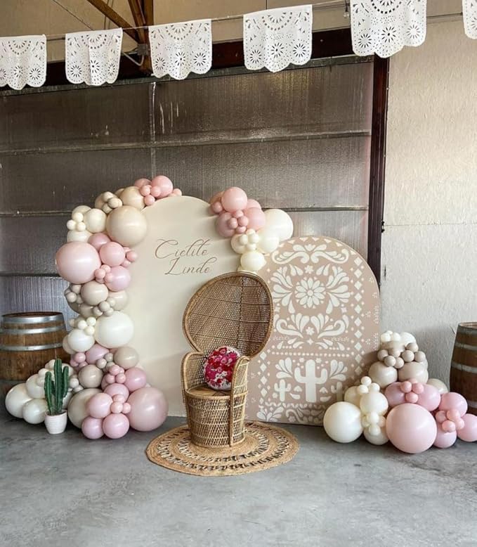 Beige Arch Backdrop Cover Birthday Party Baptism Cutie Baby Shower Arch Stand Spandex Covers Wedding Mexican First Fiesta Parties Decorations (2.6X6ft,G3762)