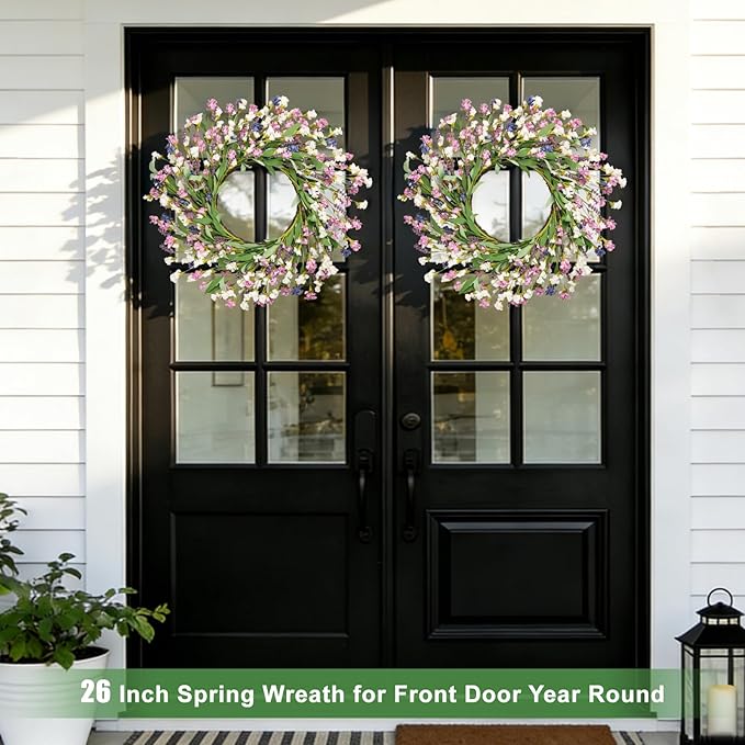 Artgar Front Door Wreath 26 Inch Spring/Summer Wreaths for Front Door, Front Door Wreaths for All Seasons for Indoor Outdoor Home Office Wall Window Wedding Farmhouse Decor (Purple Blue)