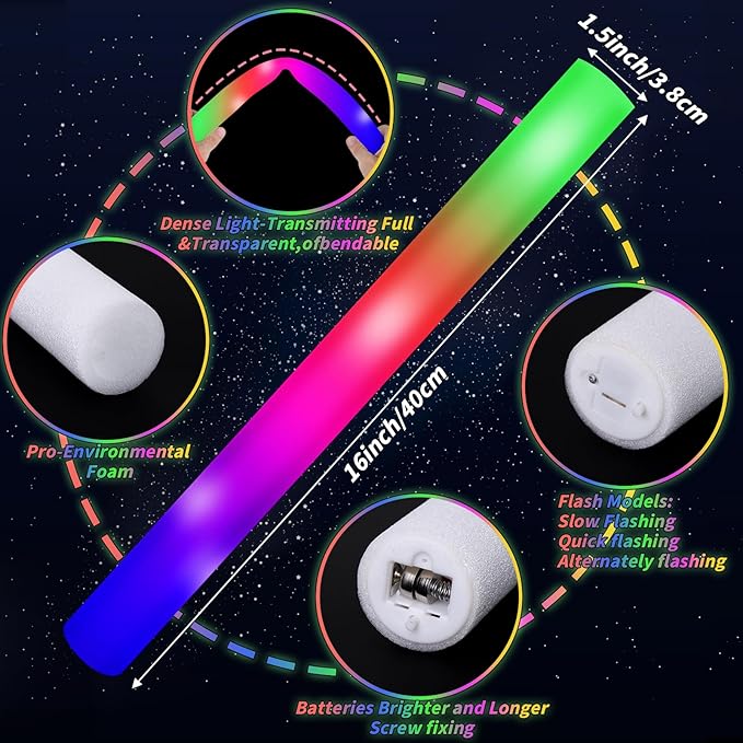 Glow in the Dark Party Supplies Set Bulk Neon Party Favor Toys Includes 30 Led Light up Glasses 10 Color 30 Light up Foam Sticks Bulk for Disco Wedding Birthday Concert Halloween Raves Party