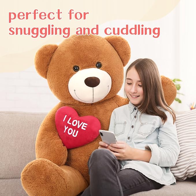 Tezituor Giant Teddy Bear Stuffed Animal 5Ft with Heart,Large I Love You Bear Plush Toys for Kids Gift for Girlfriend