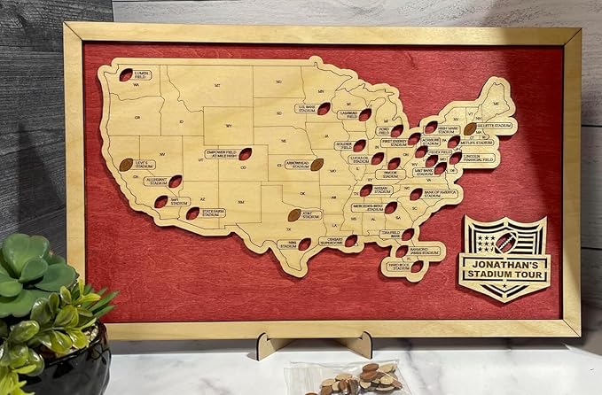 Custom Football Stadium Map Tracker – Personalized Travel Gift for Football Fans, Men, Fathers Day, Retirement, Football Wall Decor (Standard & Large Sizes)
