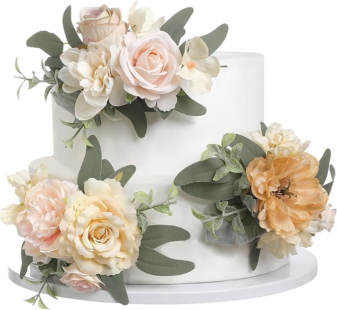 Serra Flora 3Pcs Pre-made Cake Topper Cake Decorating Flowers for Wedding Cake Decorating Flowers Decor Christening Birthday Baptism Baby Shower Party Cake Topper Flower Arrangements.