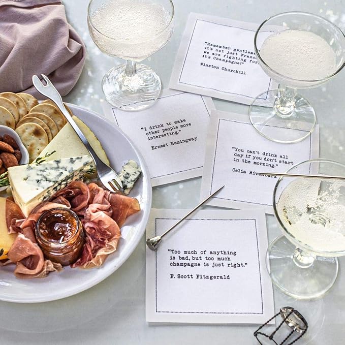 Five Star Funny Drinking Quotes | White Cotton Cocktail Napkins | 50 Luxury Disposable Beverage Napkins with Witty Bar Quotes | Drink Napkins for Parties, Bars, Weddings & Game Nights