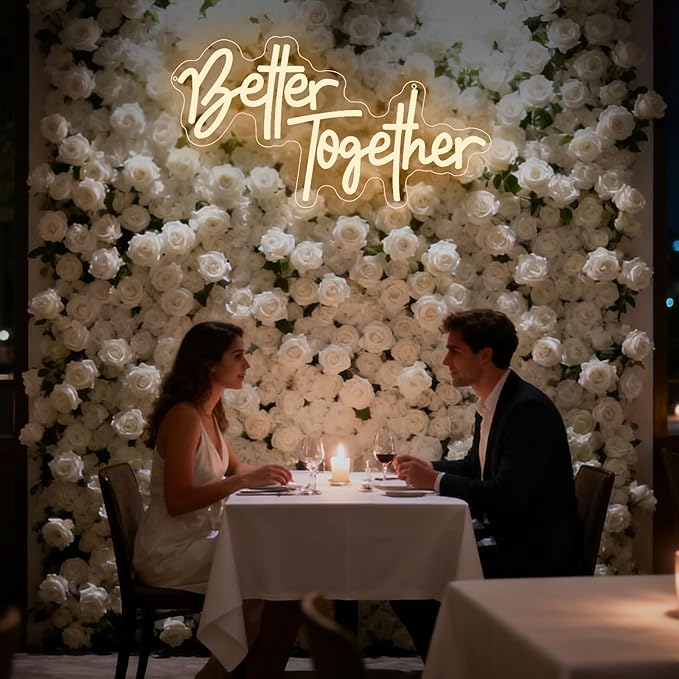 Better Together Neon Sign, Better Together Led Neon Light Signs for Wedding Bridal Shower Wall Decor Wedding Decotations for Backdrop Birthday Anniversary Party Dimmable USB Powered(16.9"*9.1")