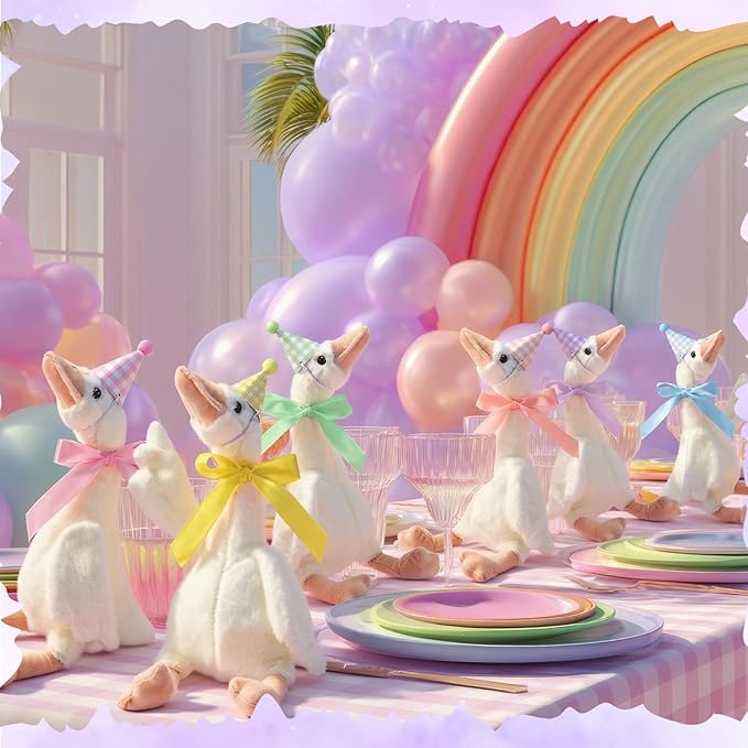 Silly Goose Party Supplies Plush Animal and Mini Birthday Party Hats with Ribbon Bow for Christmas Birthday Gift