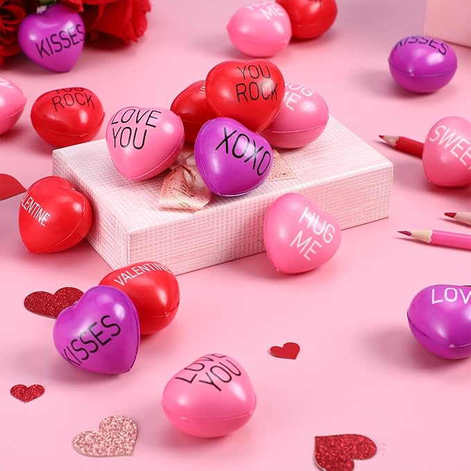 300 Pieces Valentine Day Heart Stress Balls 1.5 Inch Mini Stress Relief Balls Small Heart Shape Ball Kids Adults Wedding School Carnival Gift(Valentines)