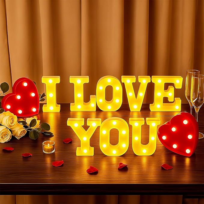 Honoson 10 Pcs I Love You Light up Sign Valentine Decoration Anniversary Present Romantic Heart LED Letters Lights for Valentine Day Wedding Engagement Boyfriend Girlfriend Lover Special Night Party