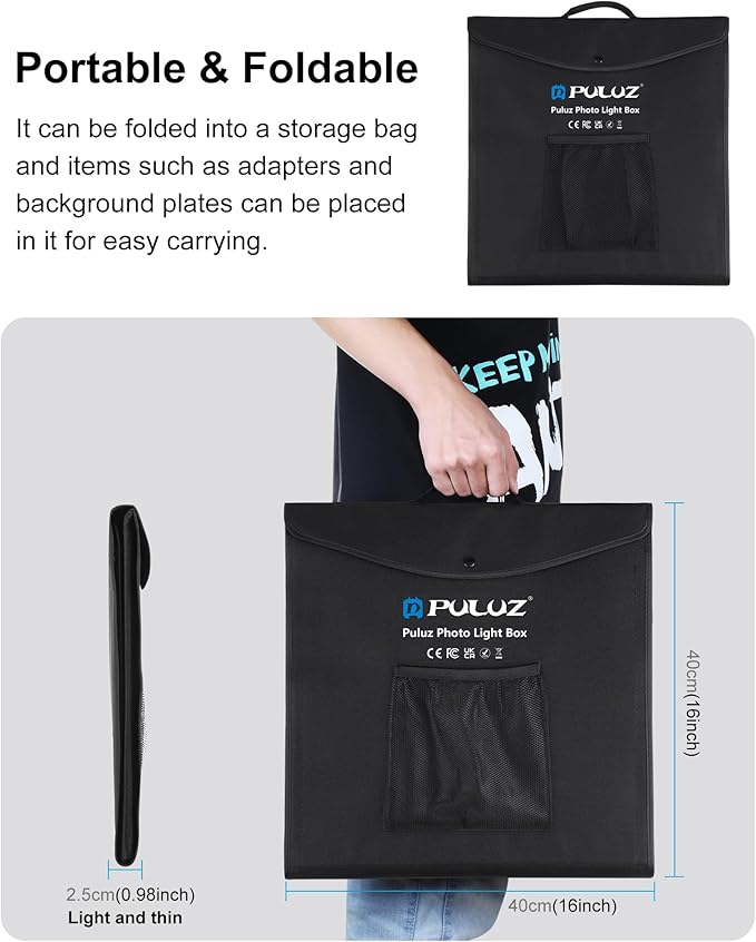 PULUZ Portable Light Box, 16"x16" Professional Dimmable Photo Box Photography with High CRI 144 LED Lights, Upgraded Lightbox with 6 Backdrops for Product Photography