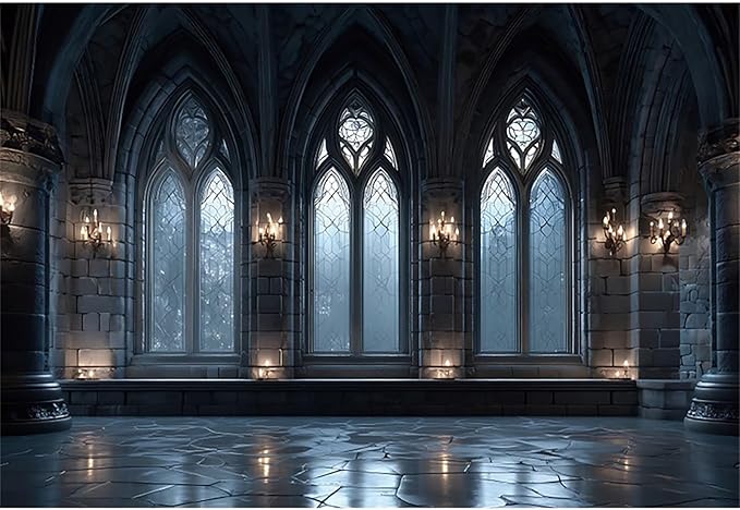 Baocicco Gothic Church Backdrop 10x8ft Vintage Medieval Castle Wall Ancient Arches Window Corridor Photography Backdrops Halloween Night Backdrops Castle Party Princess Prince Birthday Banner