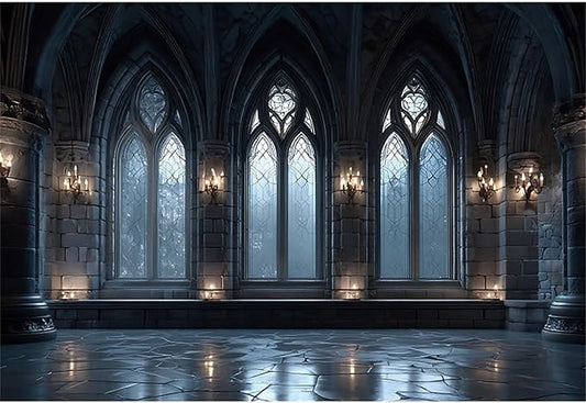 Baocicco Gothic Church Backdrop 10x7ft Vintage Medieval Castle Wall Ancient Arches Window Corridor Photography Backdrops Halloween Night Backdrops Castle Party Princess Prince Birthday Banner