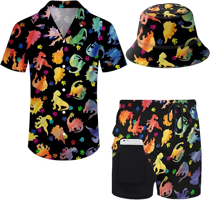 Men's Hawaiian Shirt and Shorts Set 2 Piece Beach Outfits with Bucket Hats for Beach Days and Summer Vibes