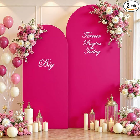 Hot Pink Photo Arch Backdrop Cover Set of 2 Spandex 7.2 and 6ft Arch Covers Stretchy Backdrop Birthday Party Arch Stand Covers for Girls Baby Shower Wedding Bridal Shower Banquet Background