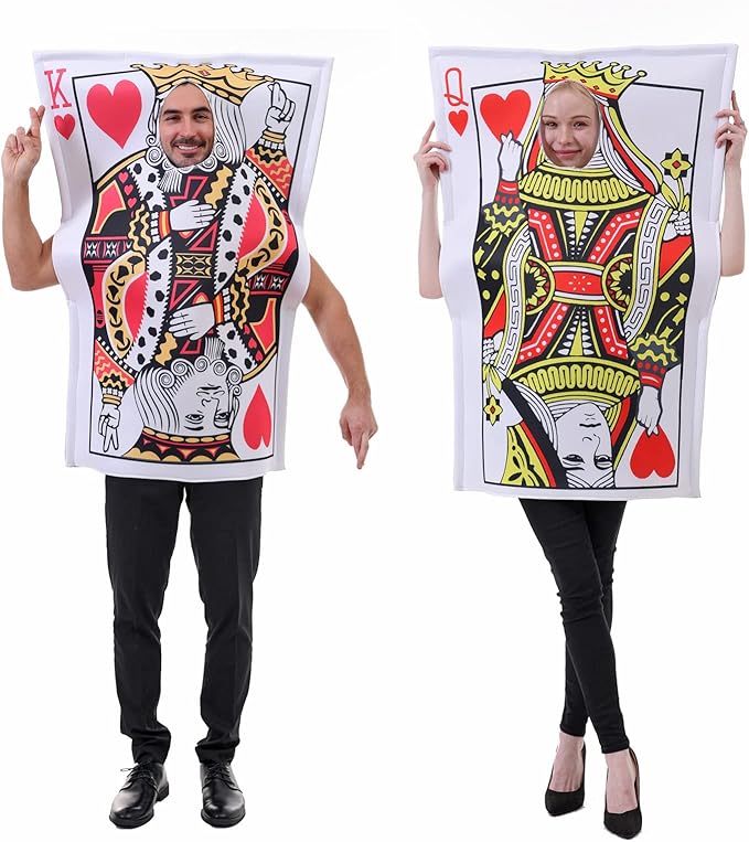 ReneeCho King and Queen of Hearts Cards Couple Halloween Costumes 1Pc Men Women Wonderland Adults Family Funny Costumes