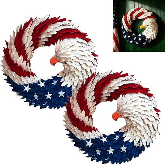 250th Anniversary Eagle Wreath 3D Patriotic Brave Wings Decoration Red White Blue Style Fabric Design for Front Door Wall Porch Independence Memorial Day Indoor Outdoor Decor(2pcs,14.9in)