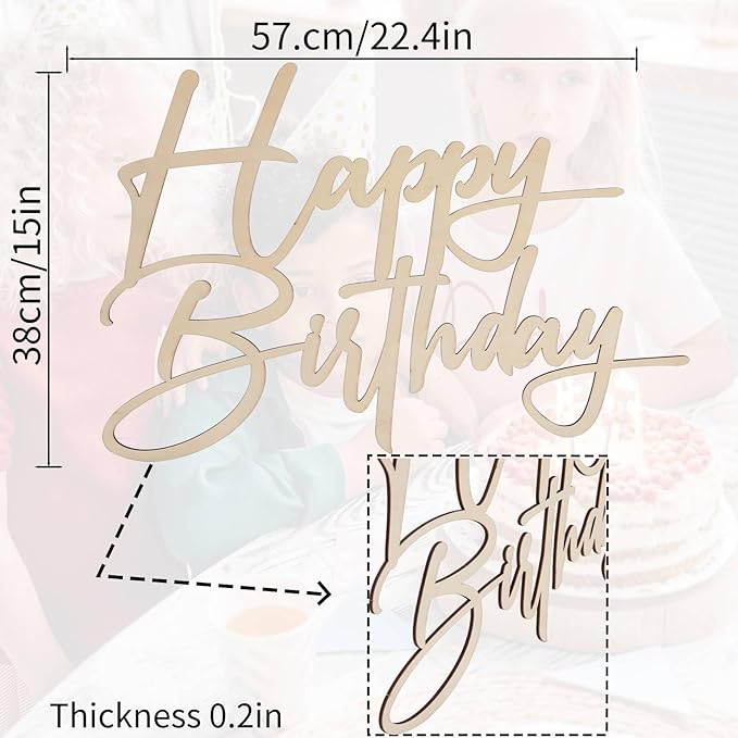 Wooden Happy Birthday Background Sign - Happy Birthday Unfinished Large Wood Sign Decorations, Home Door Wall Birthday Party Decor Photo Props (Wooden Happy Birthday Background 2)