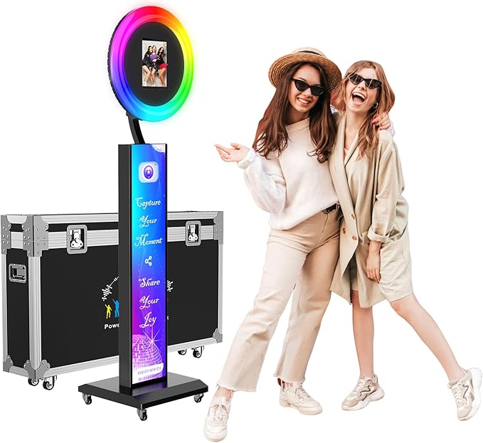 Photo Booth Machine Compatible with Ipad 12.9in 11in 10.9in 10.2in, Photo Booth Machine with Software APP Control,Music Sync,Free Custom Logo,Flight Case,for Parties,Wedding,Events(Black)
