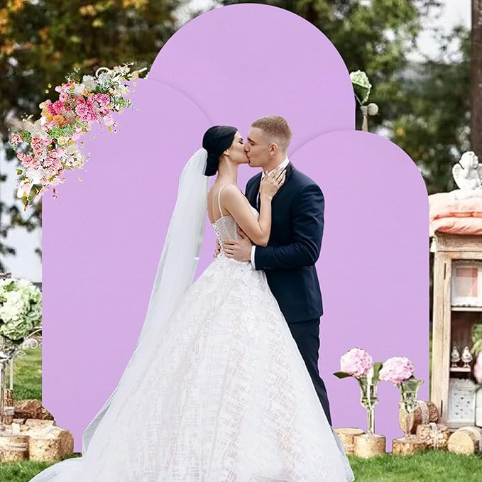 Set of 3 Wedding Arch Cover 4ft 5ft 6ft Spandex Arch Backdrop Covers Lavender Backdrop Arch Stand Covers 2-Sided for Bridal Shower Happy Birthday Party Ceremony Decor